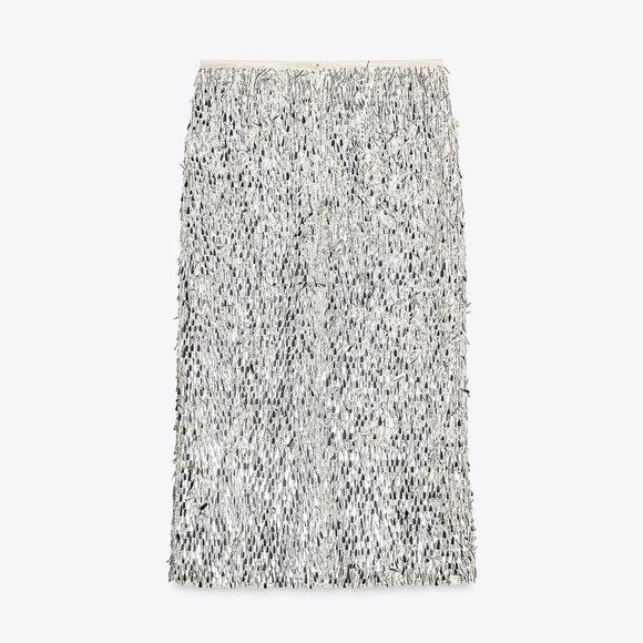 Zara Silver Sequin Midi Skirt - Picture 7 of 9